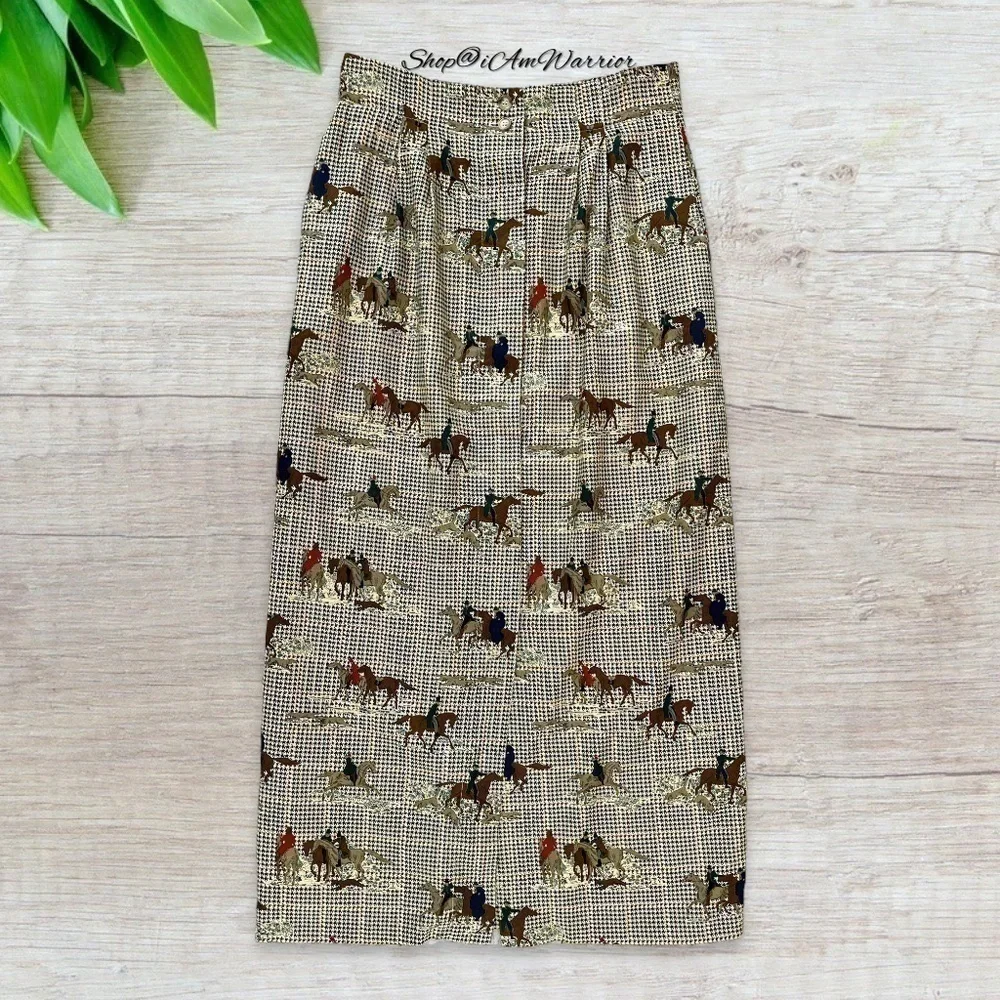 Rare vintage equestrian hunting dog button front houndstooth skirt *iamwarrior - Picture 6 of 13